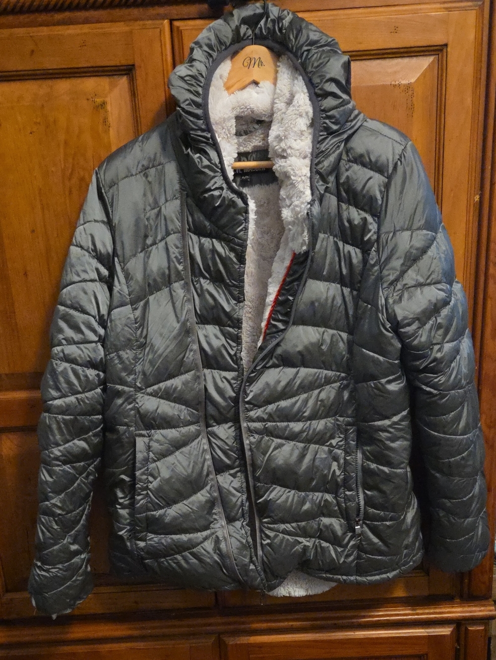 Steve Madden Women's Chevron Quilted Hooded Jacket - Gray - Unknown Brand